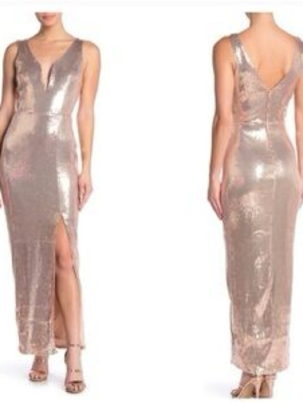 NWOT Max & Ash Rose Gold Sequin V Neck Formal Maxi Dress Size S